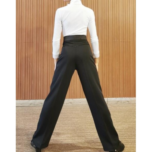 Boy kids ballroom latin dance costumes stage performance competition latin dance white shirt and side ribbon long pants for children